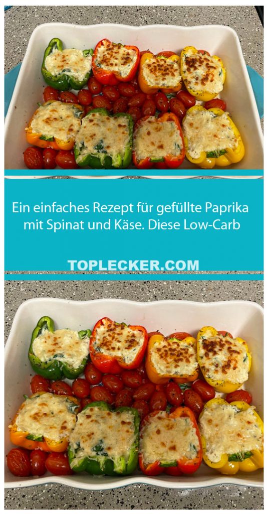 Ein einfaches Rezept für gefüllte Paprika mit Spinat und Käse. Diese ...