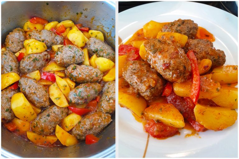Deftige Frikadellen mit Kartoffeln und Paprika