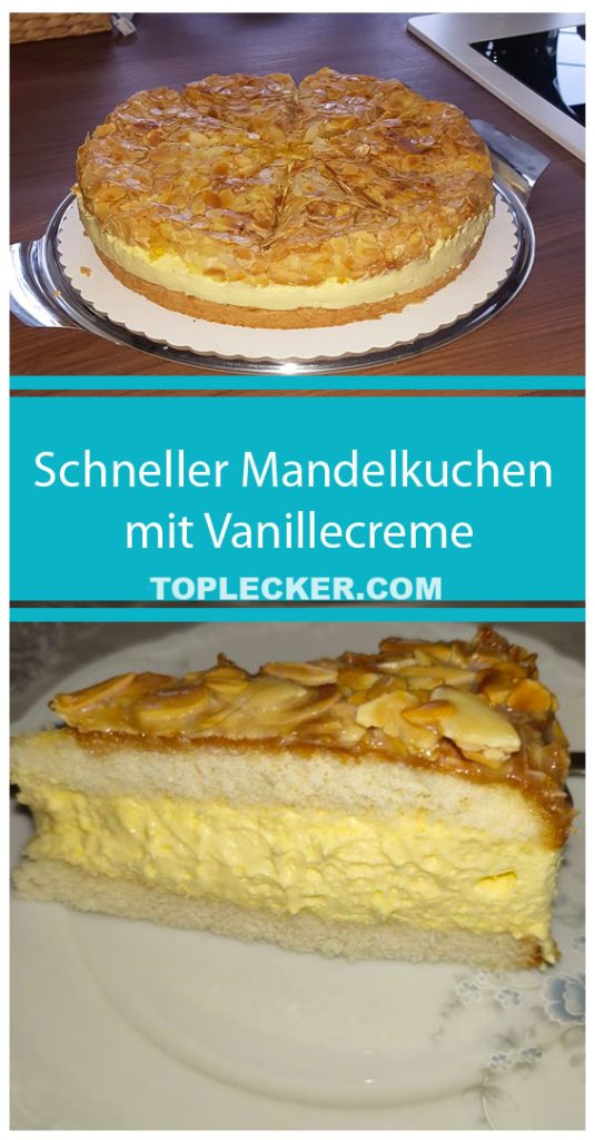 Schneller Mandelkuchen mit Vanillecreme