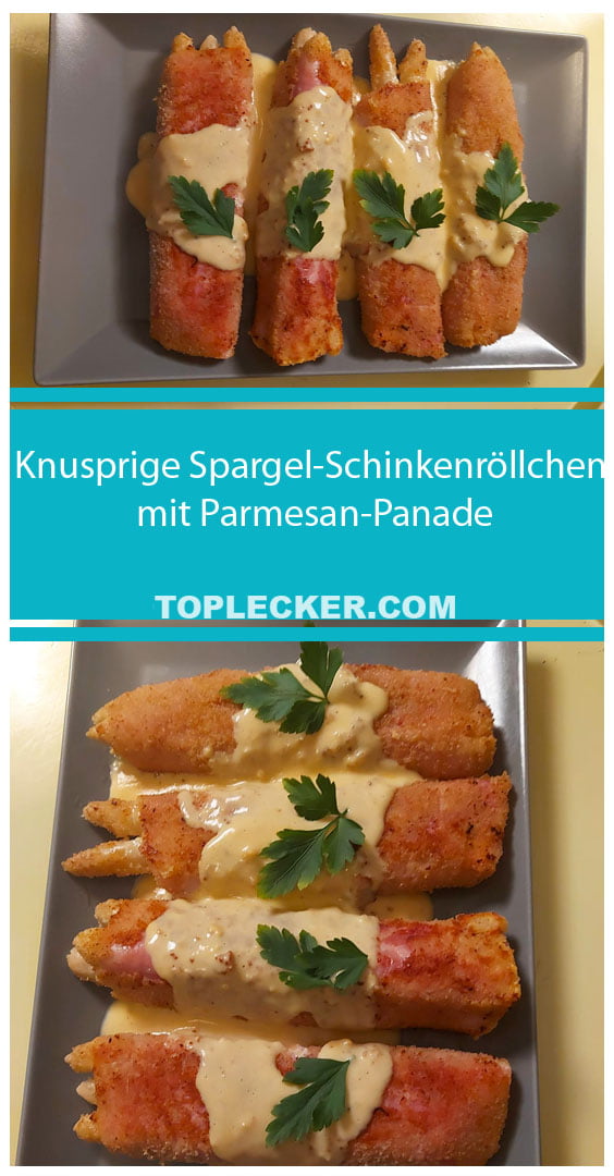 Knusprige Spargel-Schinkenröllchen mit Parmesan-Panade