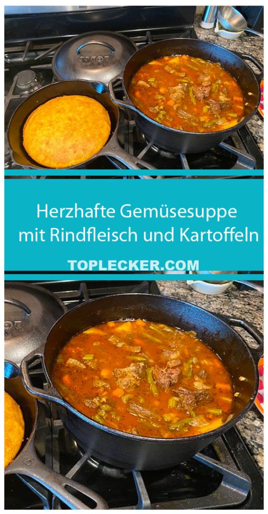 Herzhafte Gemüsesuppe mit Rindfleisch und Kartoffeln