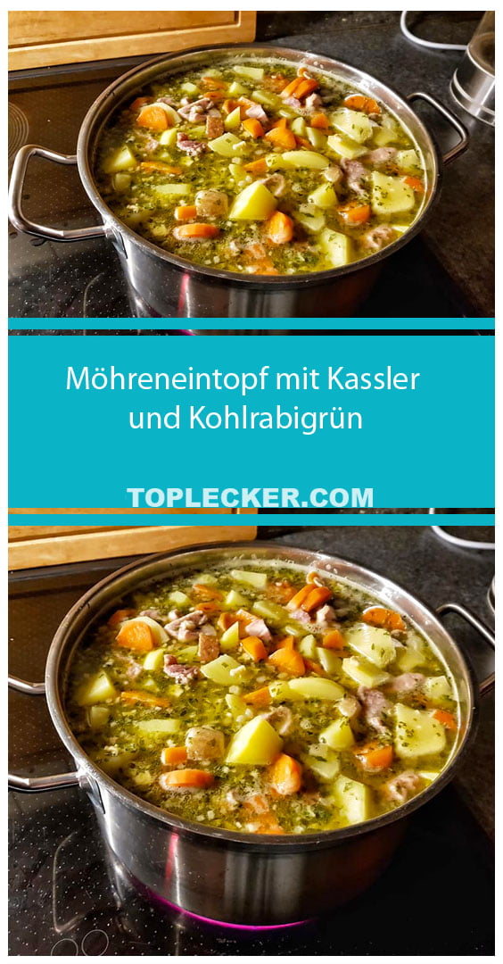 Möhreneintopf mit Kassler und Kohlrabigrün